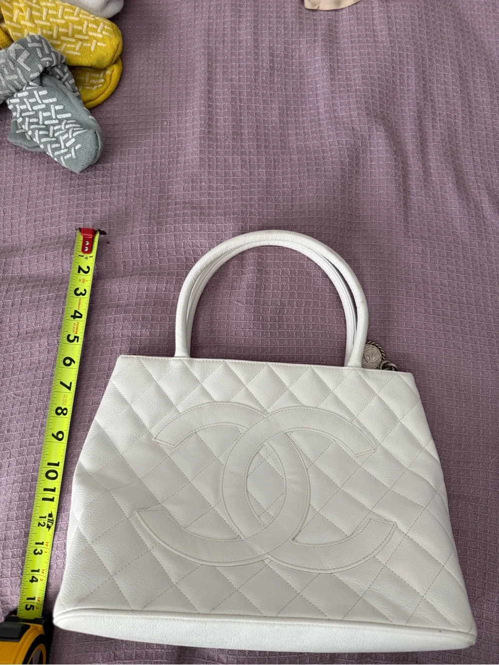 CHANEL Caviar Quilted Leather Tote with Silver Medallion